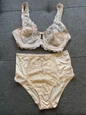 Rafaella Lace Underwire Bra and High-Waist Briefs in Blush Cream